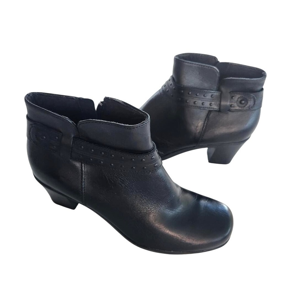 Clarks Bendables Dream Belle Leather Ankle Booties Black 37595 9M Side Zip